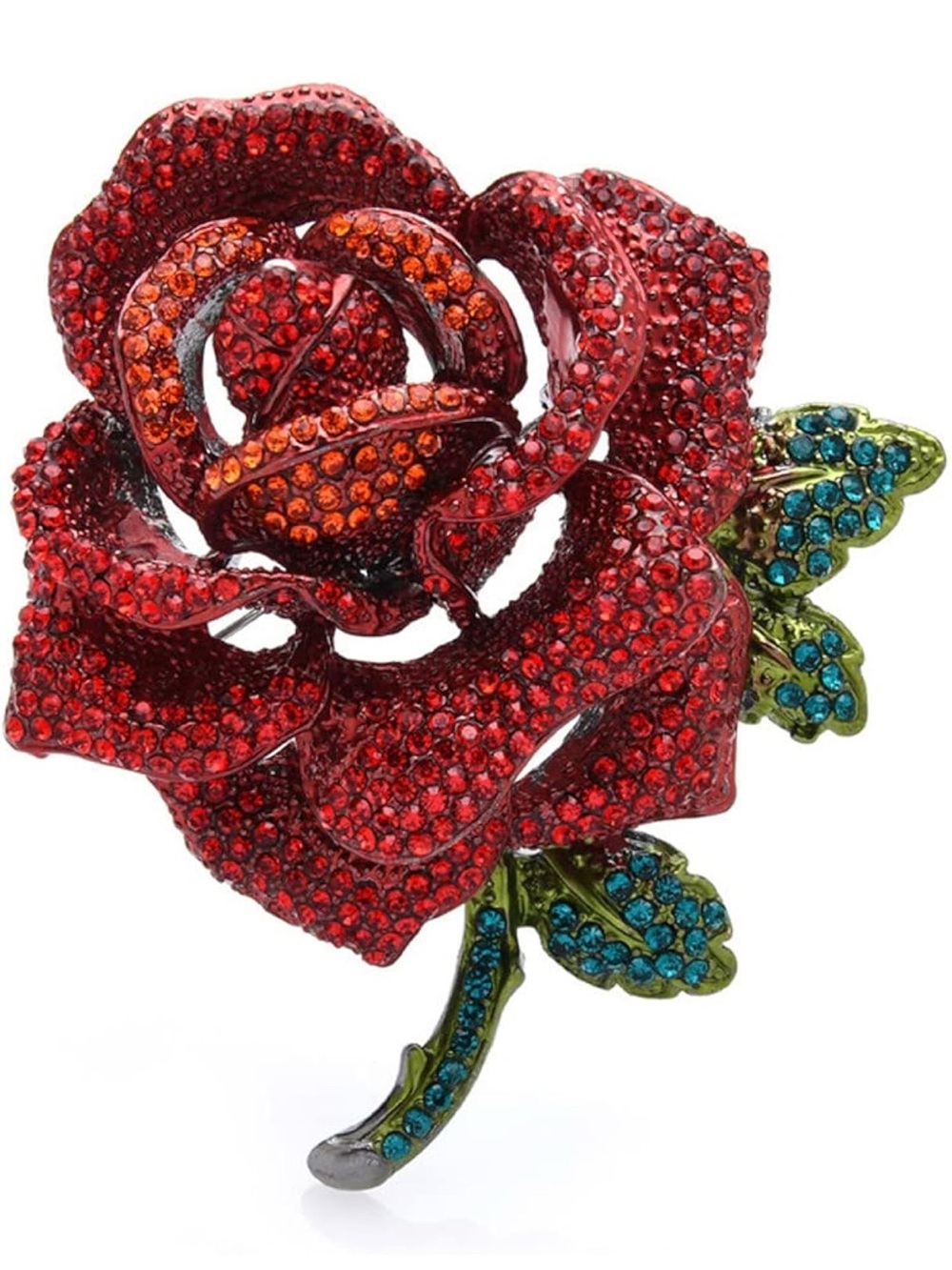 Vintage Red Crystal Rose Brooch